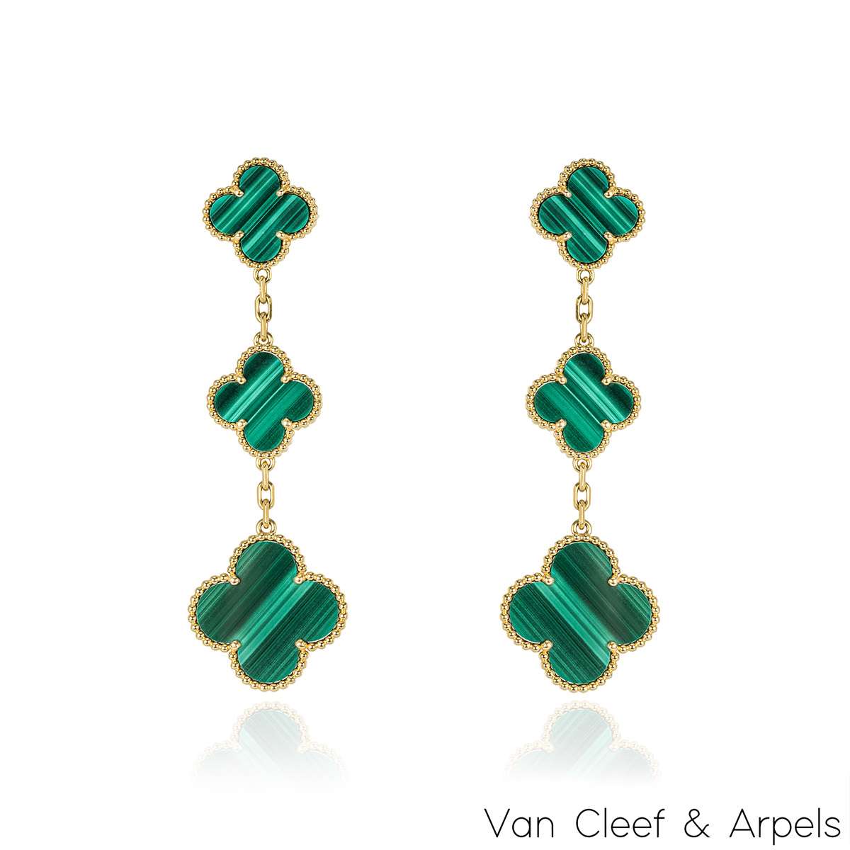 Van Cleef & Arpels Yellow Gold Malachite Magic Alhambra Earrings VCARO2AG00 Van Cleef & Arpels Yellow Gold Malachite Magic Alhambra Earrings VCARO2AG00